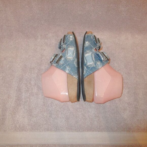 Minnetonka Patchwork Denim Sandals Size 7 Slide Fringe Slip On Boho Grunge 90s - Picture 6 of 9